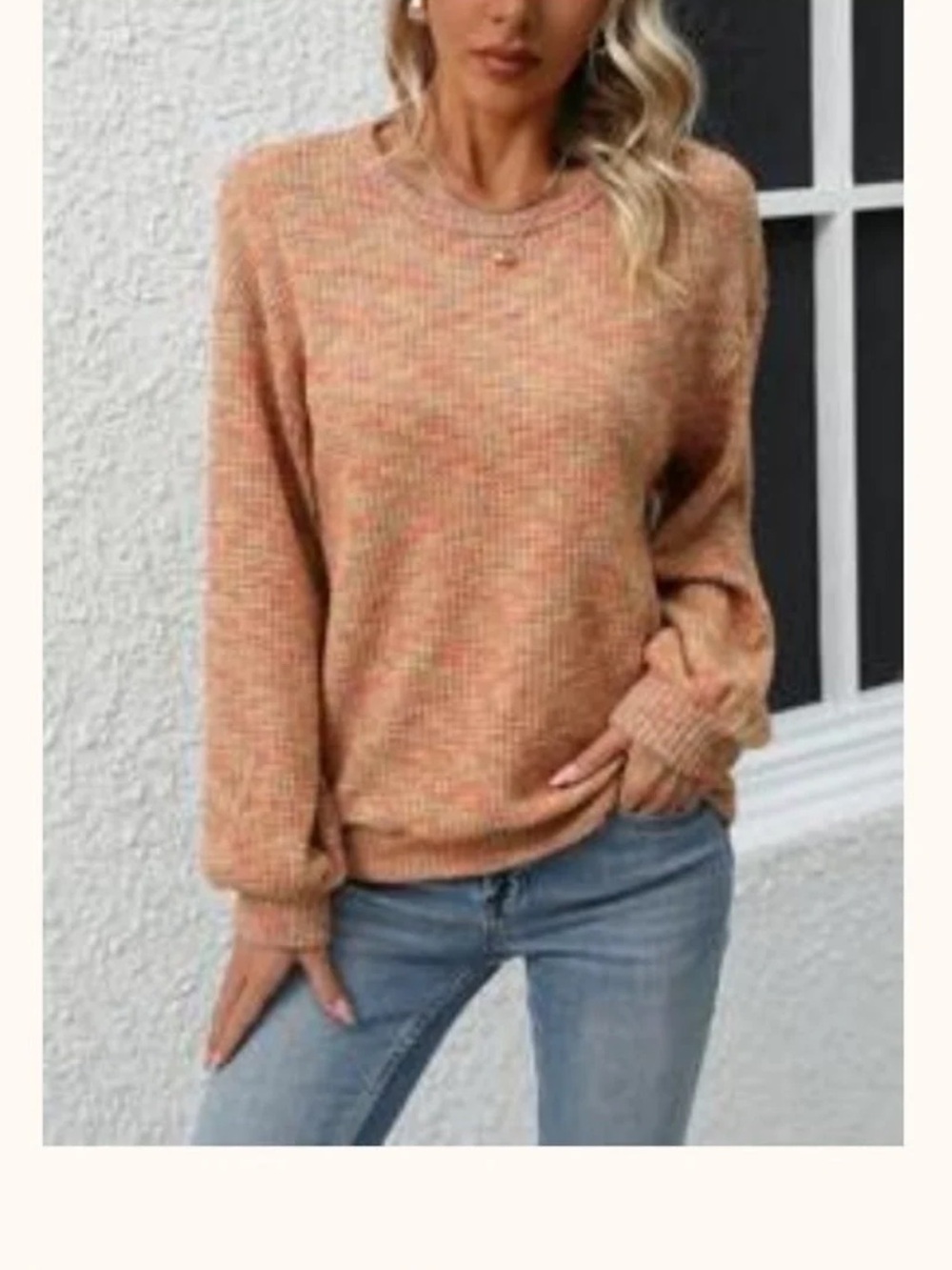 Cozy Knit Crewneck Sweater - Peach Heather size Small